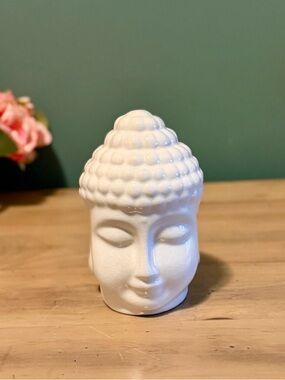 White Buddha Head Ceramic Sculpture Zen Meditation Decor 6in